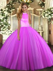 Gorgeous Rose Pink and Lilac Backless Quinceanera Dresses Beading Sleeveless Floor Length