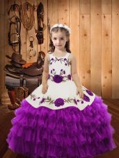 Gorgeous Organza Straps Sleeveless Lace Up Lace Pageant Gowns in Eggplant Purple