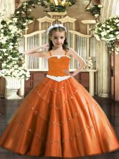 Rust Red Straps Neckline Appliques Child Pageant Dress Sleeveless Lace Up