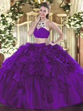 Classical Sleeveless Beading and Ruffles Backless Sweet 16 Quinceanera Dress