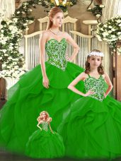 Tulle Sweetheart Sleeveless Lace Up Beading and Ruffles Sweet 16 Dress in Green