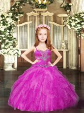 Fuchsia Sleeveless Tulle Lace Up Party Dresses for Party and Quinceanera