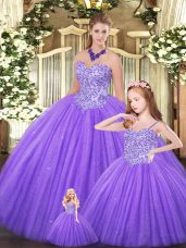 Dynamic Eggplant Purple Sweetheart Lace Up Beading Quinceanera Gown Sleeveless
