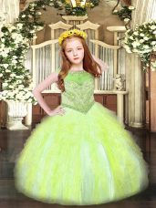 Yellow Green Kids Pageant Dress Party and Quinceanera with Beading and Ruffles Scoop Sleeveless Zipper