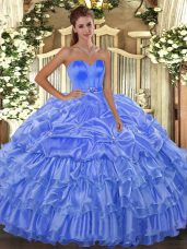 Hot Selling Sweetheart Sleeveless Lace Up Quince Ball Gowns Baby Blue Organza