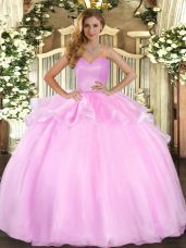 Beading and Ruffles Sweet 16 Dress Pink Lace Up Sleeveless Floor Length
