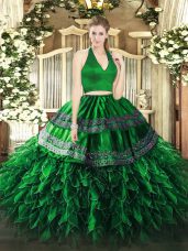 Attractive Organza Sleeveless Floor Length 15 Quinceanera Dress and Appliques and Ruffles