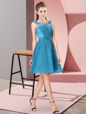 Exceptional Teal Sleeveless Appliques Knee Length Dama Dress for Quinceanera
