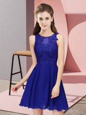 Enchanting Royal Blue Empire Appliques Dama Dress for Quinceanera Zipper Chiffon Sleeveless Mini Length