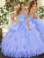 Top Selling Light Blue Ball Gowns Sweetheart Sleeveless Tulle Floor Length Lace Up Beading and Appliques and Ruffles Quinceanera Gowns