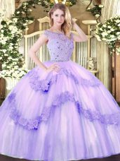 Tulle Sleeveless Floor Length Sweet 16 Quinceanera Dress and Beading and Appliques
