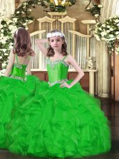 Elegant Floor Length Green Party Dresses Straps Sleeveless Lace Up