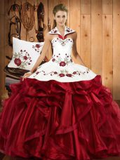 Simple Floor Length Ball Gowns Sleeveless Wine Red Ball Gown Prom Dress Lace Up