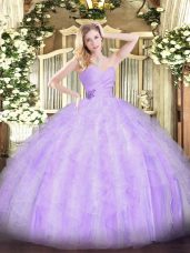 Attractive Floor Length Ball Gowns Sleeveless Lavender Ball Gown Prom Dress Lace Up