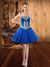 Embroidery Prom Dresses Royal Blue Lace Up Sleeveless Mini Length