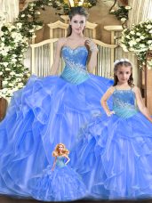 Fabulous Tulle Sweetheart Sleeveless Lace Up Beading and Ruffles Quinceanera Dresses in Baby Blue