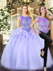 Lavender Sleeveless Beading Floor Length Ball Gown Prom Dress