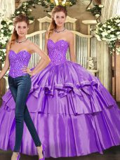 Extravagant Eggplant Purple Lace Up Sweetheart Beading and Ruffled Layers Sweet 16 Quinceanera Dress Organza Sleeveless