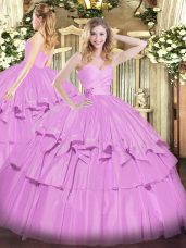 Luxury Lilac Lace Up Sweetheart Beading and Ruffled Layers Sweet 16 Dress Taffeta Sleeveless