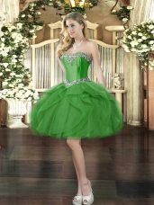 Green Lace Up Prom Gown Beading and Ruffles Sleeveless Mini Length