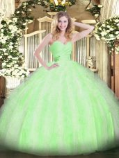 Sleeveless Organza Floor Length Lace Up Quinceanera Gowns in with Beading and Ruffles