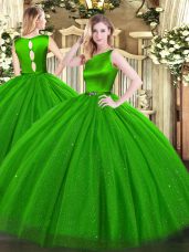 Deluxe Sleeveless Floor Length Belt Clasp Handle Quinceanera Dresses with Green