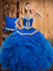 Chic Blue Sleeveless Embroidery and Ruffles Floor Length Quinceanera Gown