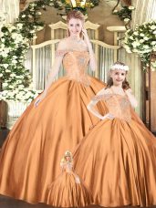Great Orange Red Tulle Lace Up Quince Ball Gowns Sleeveless Floor Length Beading