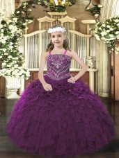 Pretty Purple Lace Up Straps Beading and Ruffles Party Dresses Organza Sleeveless