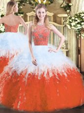 Fancy Floor Length Multi-color Sweet 16 Quinceanera Dress Tulle Sleeveless Beading and Ruffles