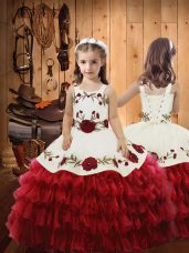 Trendy Red Lace Up Straps Ruffled Layers Party Dresses Organza Sleeveless