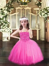 Luxurious Spaghetti Straps Sleeveless Tulle Little Girls Pageant Gowns Beading Lace Up