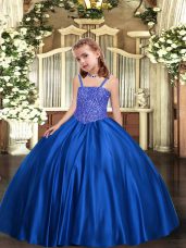 Lovely Floor Length Ball Gowns Sleeveless Royal Blue Pageant Dresses Lace Up