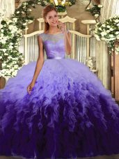 Pretty Multi-color Backless Scoop Beading and Ruffles Quinceanera Dress Tulle Sleeveless