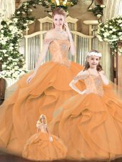 Orange Red Lace Up Off The Shoulder Beading and Ruffles Vestidos de Quinceanera Tulle Sleeveless