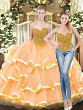 Extravagant Floor Length Ball Gowns Sleeveless Peach Sweet 16 Quinceanera Dress Lace Up