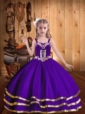 Eggplant Purple Straps Neckline Beading and Ruffled Layers Kids Formal Wear Sleeveless Lace Up