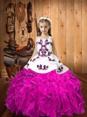 Straps Sleeveless Lace Up Pageant Dress for Womens Fuchsia Organza