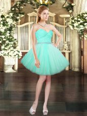 Mini Length Lace Up Prom Party Dress Aqua Blue for Prom and Party with Beading and Lace
