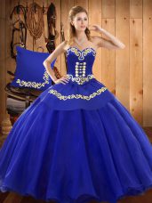 Sleeveless Floor Length Ruffles Lace Up Quinceanera Gowns with Blue