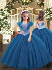 Glorious Sleeveless Floor Length Beading Lace Up Child Pageant Dress with Blue