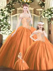 Best Beading Sweet 16 Dress Orange Red Lace Up Sleeveless Floor Length