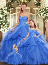Floor Length Ball Gowns Sleeveless Blue Vestidos de Quinceanera Lace Up