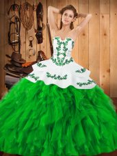 Exquisite Green Lace Up Quinceanera Gowns Embroidery and Ruffles Sleeveless Floor Length