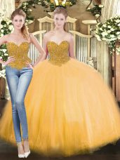 Sweetheart Sleeveless Lace Up 15 Quinceanera Dress Gold Tulle