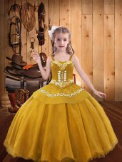 Glorious Straps Sleeveless Organza Little Girls Pageant Dress Embroidery Lace Up