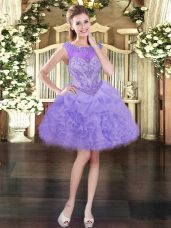 Sleeveless Mini Length Beading and Ruffles and Pick Ups Lace Up Evening Dress with Lavender