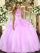 Halter Top Sleeveless Backless Sweet 16 Quinceanera Dress Lilac Tulle