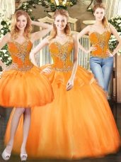 Nice Sleeveless Beading and Ruffles Lace Up Quinceanera Dress