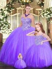 Eggplant Purple Tulle Lace Up Sweet 16 Dresses Sleeveless Floor Length Beading